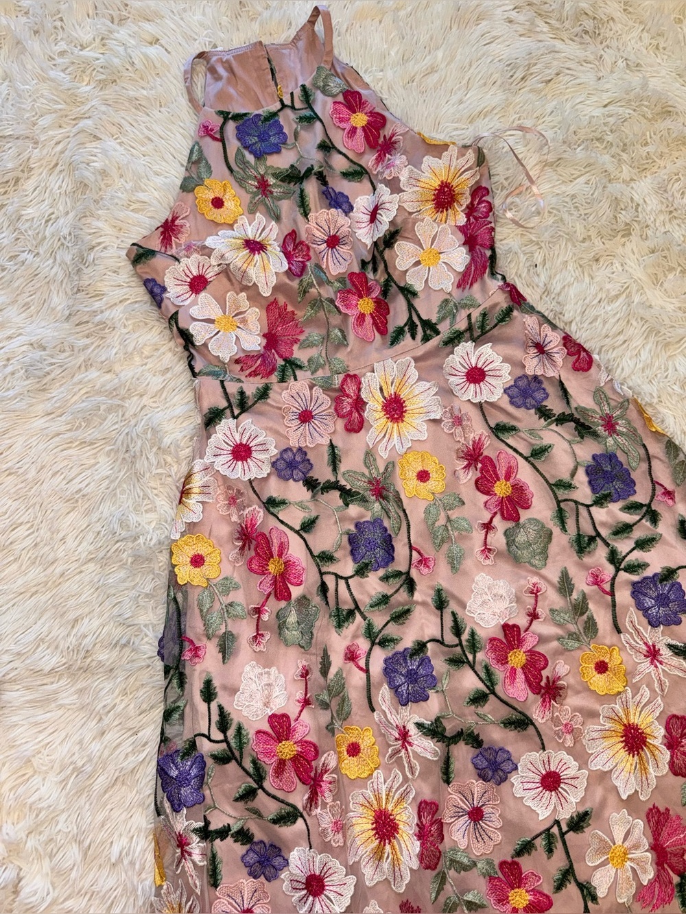 NEW Eliza J Floral 3D Embroidered Sleeveless Pink Blush multi Gown Sz 14 - Picture 6 of 9
